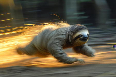 A sloth that fast runs in blur background .generative AI.の素材