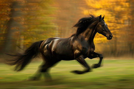 A Horse that fast runs in blur background .generative AI.の素材