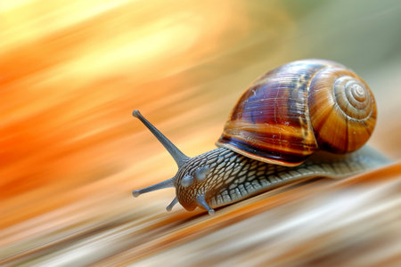 A snail that fast runs in blur background .generative AI.の素材