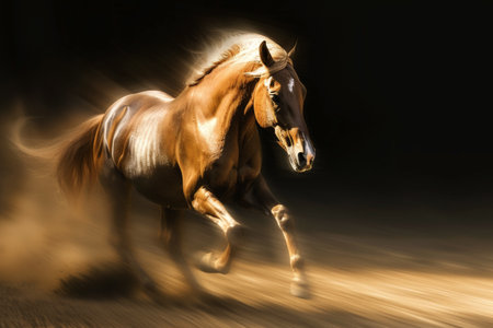 A Horse that fast runs in blur background .generative AI.の素材
