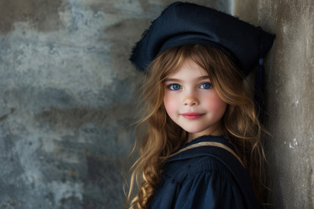 Kids in graduation cap with wearing kindergarten graduation costume .Generative AI.の素材