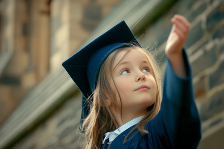 Kids in graduation cap with wearing kindergarten graduation costume .Generative AI.の素材