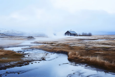 a hot thermal pool filled with hot spring water at an Icelandic geothermal spa for wellness for Young woman relaxing . Generative AI.の素材