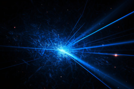 Black background with blue neon laser lines, futuristic style, with soft sunlight render. generative ai.の素材