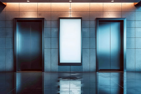 Blank poster on the wall in a modern office lobby. 3d renderingの素材