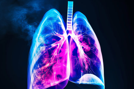 X-ray human lungs with cystic fibrosis, medical concept. Generative AI.の素材