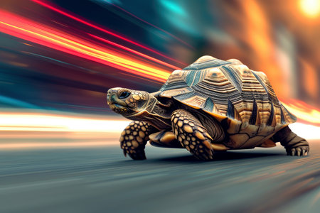 A turtle that fast runs in blur background .generative AI.の素材
