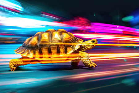 A turtle that fast runs in blur background .generative AI.の素材