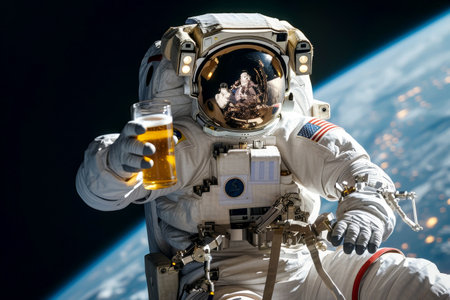 An astronaut drinks some beer on the spacewalk. Generative AI..の素材