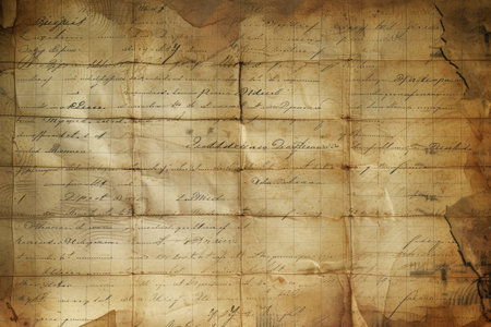 Old parchment paper sheet ancient vintage texture background with cracked edges. Generative AI.の素材