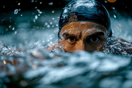 Triathlon fitness athlete in a gym wave pool. swimming training .Generative AI..の素材