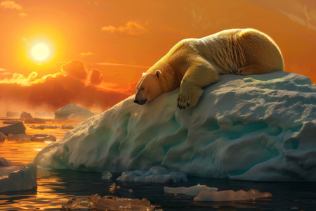 polar bear and global warming climate change , .World Environment Day concept. generative ai.の素材