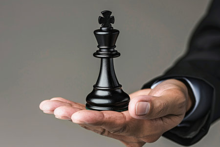 Businessman holding chess piece in competition, business success concept. Generative AI..の素材
