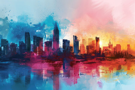 Abstract Tokyo illustration art background. water color .ai generative.の素材