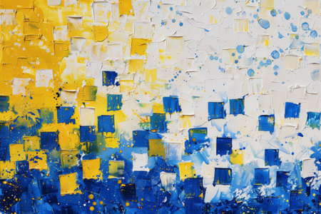 an image of a blue and yellow colorful pixelated background Generative AI.の素材