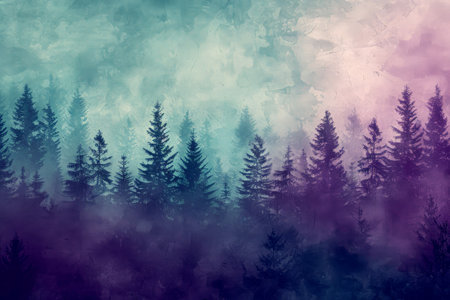 Grunge pine tree forest colorful Textured background . Generative AI.の素材