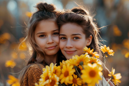 colorful happiness family of mother and daughter smile and loving each other .Generative Ai.の素材