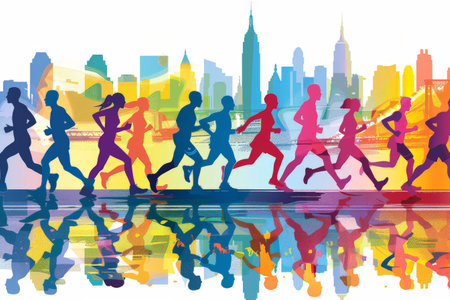 running marathon illustrator background and group of runners for poster .Generative AI.の素材
