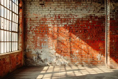 Red brick wall texture and wood floor background, Generative AI.の素材