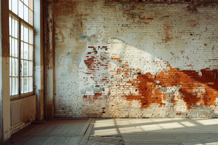 Red brick wall texture and wood floor background, Generative AI.の素材
