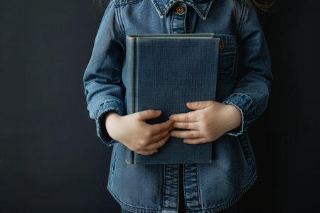 a child holding white book for mockup ,isolated background .AI generative.の素材