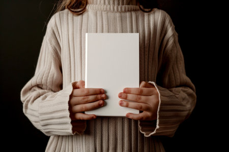 a child holding white book for mockup ,isolated background .AI generative.の素材