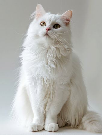white cat sitting on the ground , transparent white background .AI generative.の素材