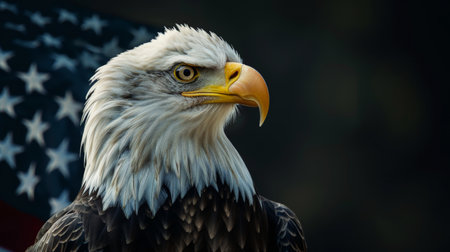 A proud American eagle sits on a branch. AI generated.の素材