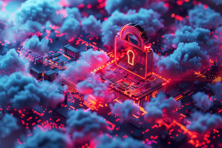 cyber security Technology Smart motherboard chip and cloud service.AI generative.の素材