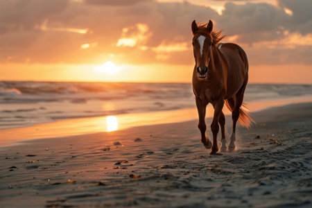 horse running on the beach .Generative AI.の素材