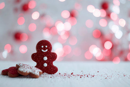 holiday background with gingerbread cookies, blur bokeh background..の素材