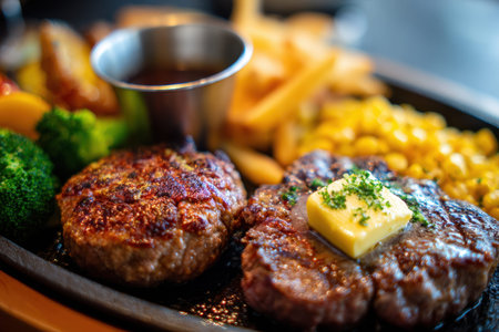 Mouthwatering Demi-Glace Hamburger Steak with Buttery Corn Kernels..の素材