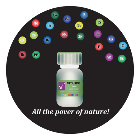 Pharmaceutical Bottle with trace elements and vitamins.のイラスト素材