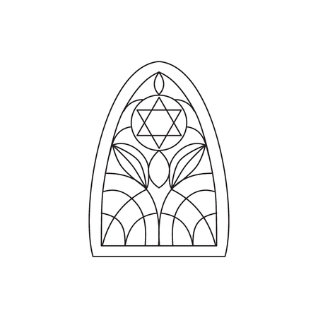 Black silhouette stained glass window. Jewish six-pointed Star of David. Vector illustration on isolated background.のイラスト素材
