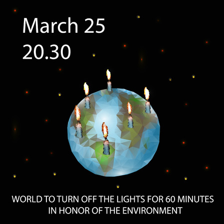 Earth Hour. Burning candles on the planet. Vector illustration.のイラスト素材