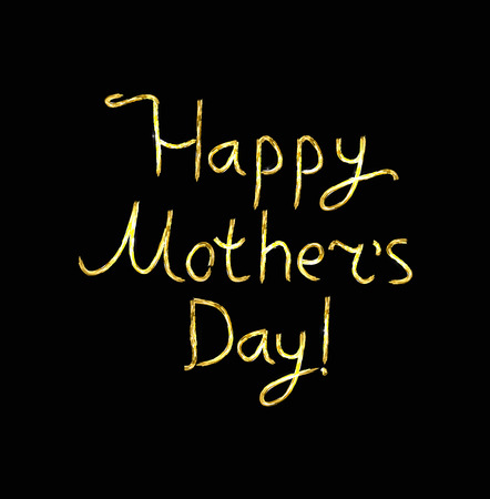 Gold lettering Happy Mother's Day. Calligraphy. Golden inscription on a black background. Hand draw. Vector illustrationのイラスト素材