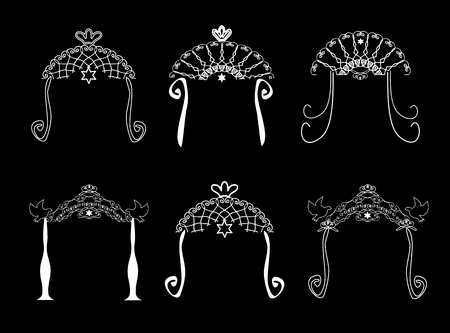 Set of vintage graphic Chuppah. Religious Jewish wedding canopy for. Vector illustration.のイラスト素材