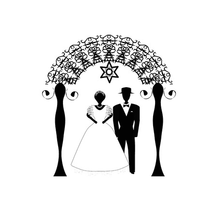 Vintage Graphic Chuppah. Arch for a religious Jewish Jewish wedding. The bride and groom under a canopy. Vector illustration on isolated backgroundのイラスト素材
