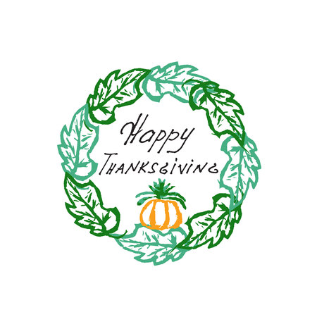 Thanksgiving Day. Postcard template. The inscription lettering. Watercolor. Hand draw Vector illustration on isolated background.のイラスト素材