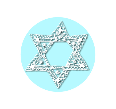 The six-pointed Jewish star of David in the style of Doodle. Sketch, drawing hand. Vector illustration on isolated backgroundのイラスト素材