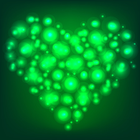 Green shining glowing heart. Happy Valentine's Day. Vector illustrationのイラスト素材
