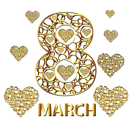 Gold eight of circles and hearts. March 8. Vector illustration.のイラスト素材