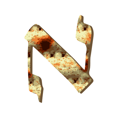 Alphabet Hebrew Passover matzah. The Hebrew letter Aleph. Calligraphy font. Jewish Easter. Texture matzo. Vector illustration on isolated background.のイラスト素材