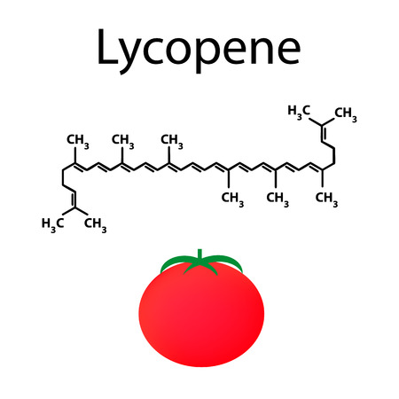 Lycopene is a chemical molecular formula. tomato. Vector illustration on isolated backgroundのイラスト素材