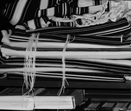 Black and white illustration. Talit, zizit and Jewish prayer books. Vector illustrationのイラスト素材