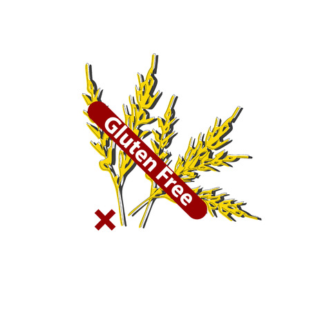 Icon gluten free. Prohibition sign. Spikes of cereals. Wheat. Vector illustration on isolated backgroundのイラスト素材