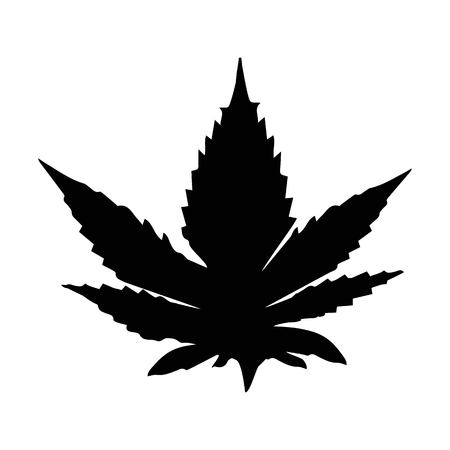 Marijuana leaf black silhouette. Cannabinoid. Hemp for the treatment of marijuana oil. Cannabis. Vector illustration on isolated background.のイラスト素材
