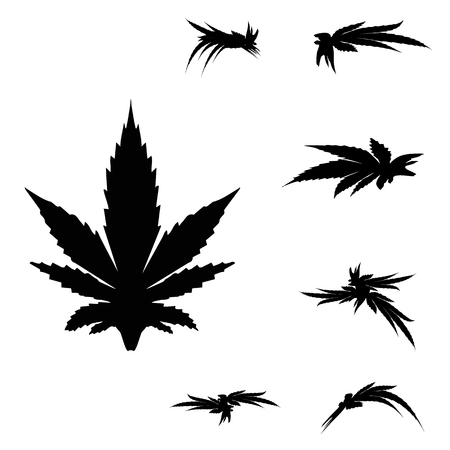 Marijuana leaves black silhouette. Cannabinoid. Hemp for the treatment of marijuana oil. Cannabis. Vector illustration on isolated background.のイラスト素材