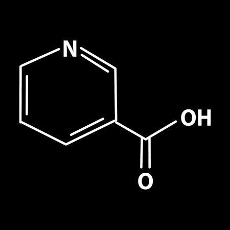 Vitamin B3. A nicotinic acid. Niacin, Vitamin PP. Molecular chemical formula. Infographics. Vector illustration on black background.の写真素材