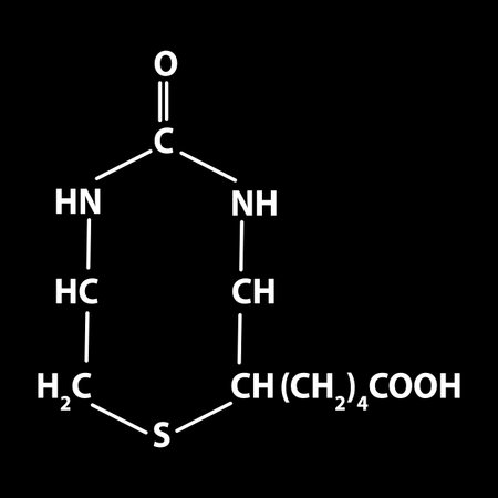 Vitamin B7. Biotin Molecular chemical formula. Infographics. Vector illustration on black...
